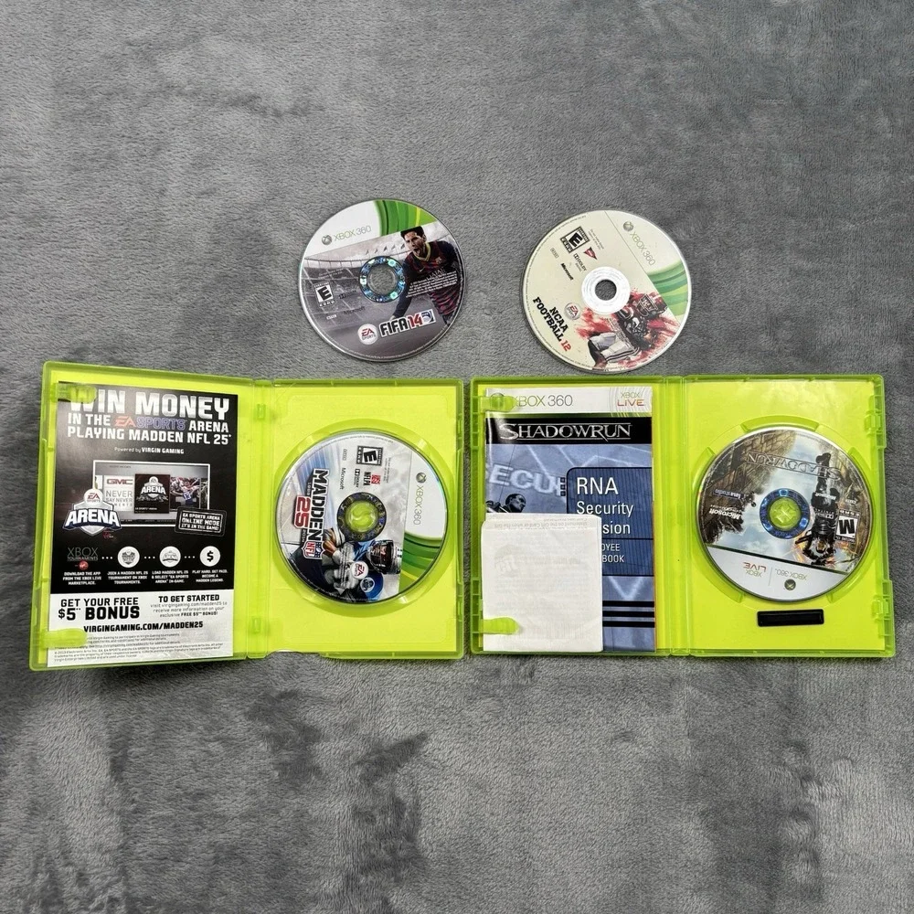 Xbox 360 Game Bundle Lot FIFA 14 Shadow Run NCAA Football 12 & Madden 25th